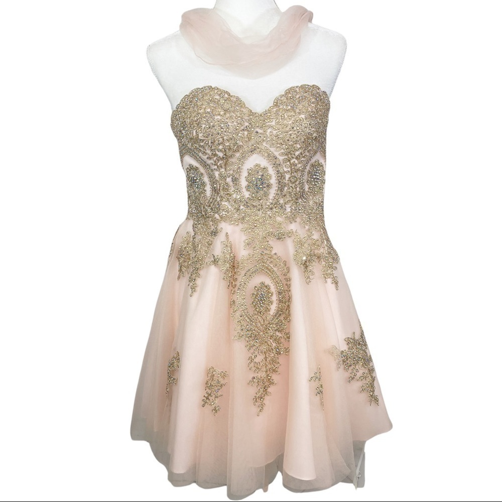 Fiesta Pink Gold Sequin Formal Dress size XS